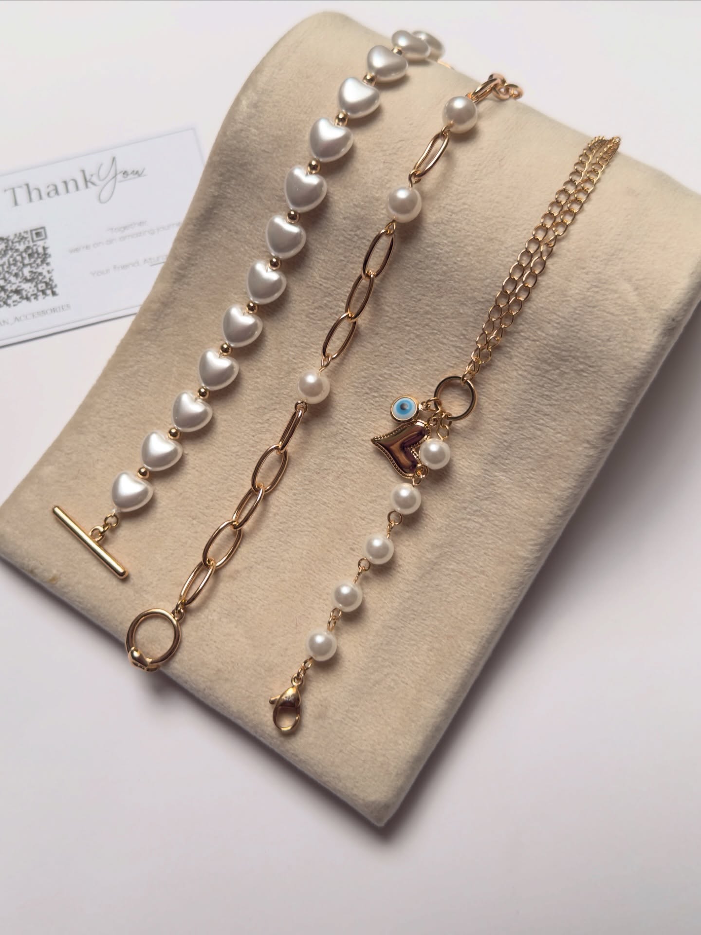 دستبند مروارید قلبی Goldplate 18k برند شوپینگ